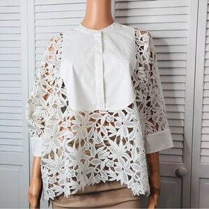 New PSOPHIA 3D Print Lace Short Sleeve Oversized Shirt Size Large